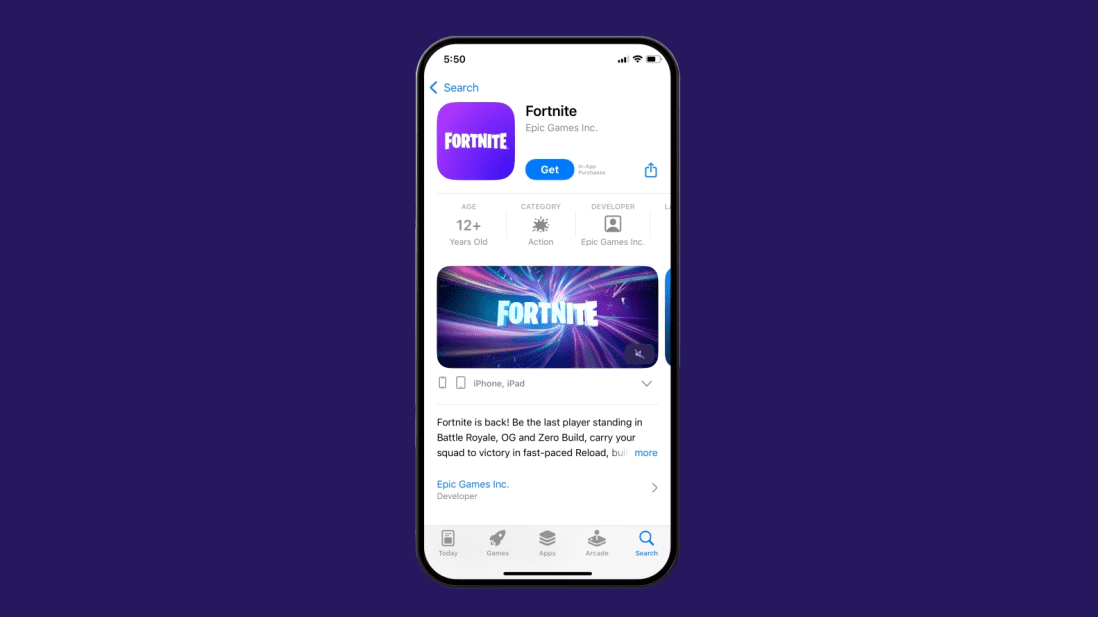 Fortnite is back on the US App Store